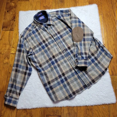 Camisa Pendleton Parche en el Codo Lana Trail Para Hombre XL Abotonada Manga Larga Azul Marrón Foto 1 de 4