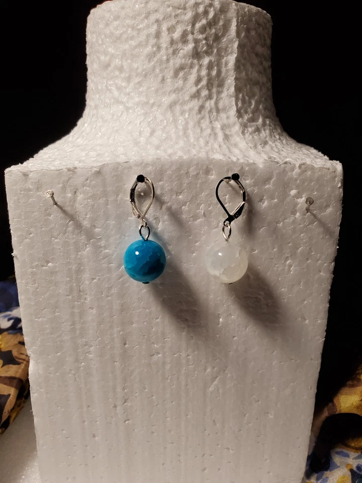 Ohrringe Ohrhänger Edelstein Achat türkis und weiß - Bild 1 von 1