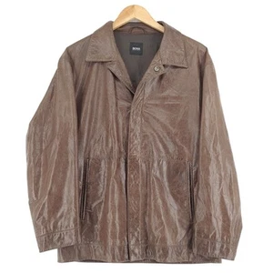 Hugo Boss Brown Leather Jacket Breathable Casual Mens Bt4 Size 52 - Picture 1 of 9