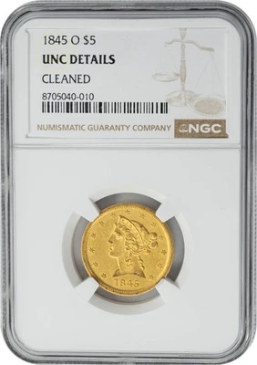 1845-O $5 Gold Liberty Unc Details NGC 950066-19 - Image 1 of 4