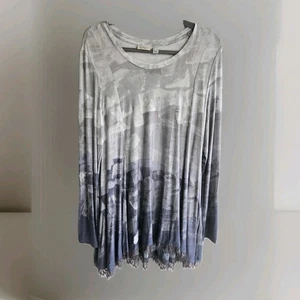 LOGO by Lori Goldstein Damen grau zarte Spitzenbesatz Strick Tunika Top Größe M - Bild 1 von 4