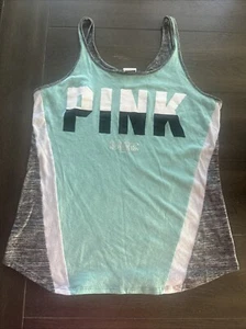 VICTORIA'S SECRET PINK Gray/Teal Tank - Size M - Picture 1 of 5