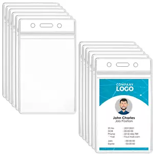 10 Pcs ID Card Name Badge Holder Clear Vertical Waterproof Plastic Name Tag Badg - Picture 1 of 12
