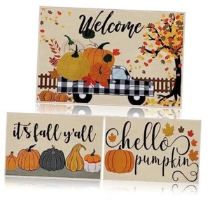  3 Pcs Fall Welcome Mat Oudoor Thanksgiving Rug Door Mat Kitchen Mat Farmhouse  - Picture 1 of 7
