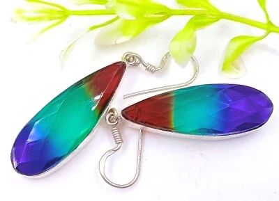 69.05 Ct Lab-Created Multi-Color Ametrine Silver Earring Pear Shape Gemstone MKR - Image 1 of 4