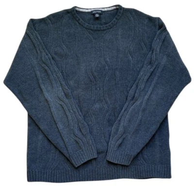 Nautica Sweater Mens XL Blue Cotton Blend Textured 3D Knit Crew Neck Preppy Y2K - Image 1 of 4