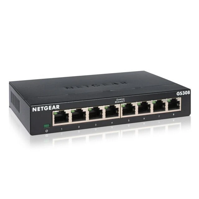 NETGEAR GS308 8-Port Gigabit Ethernet Network Switch Hub Internet Splitter  - Image 1 of 1