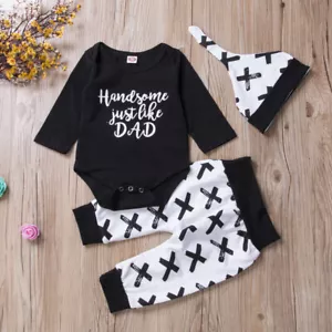 3 Stck. Kinder Neugeborenes Baby Mädchen Junge Strampler Oberteile + lange Hose Hut Outfits Kleidung - Bild 1 von 5