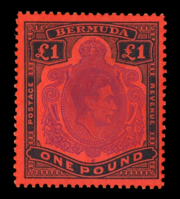 BERMUDA  1942  KGVI  £1 black & violet salmon   Scott# 128b mint MH VF - Image 1 of 2