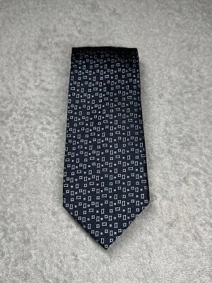 Duchamp London Neckwear Men’s Silk Slim Tie Navy Blue Geometric Squares 3” in - Изображение 1 из 4