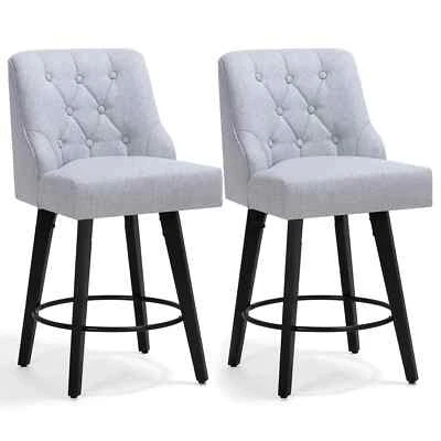 26" Bar Stools with Backs Set of 2 Fabric Swivel Bar Stools with Solid Wood Legs - Image 1 of 4