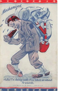 Postcard Soldier Carrying Backpack Military Humor Comic "Mechanized" DB - Picture 1 of 2