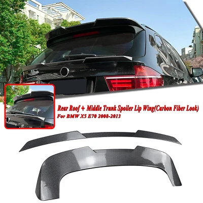 Rear Trunk Spoiler Roof + Middle Wing For BMW X5 E70 2008-2013 2009 Carbon Look — 第 1/4 张图片