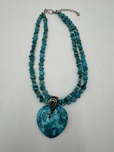 Jay King Mine Finds Turquoise Heart Pendant Necklace Beads 925 Silver