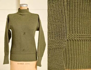 1940 Cubierta Lana Suéter Ejército Verde Tejido Simulacro Cuello de Tortuga WWll Cuello Alto Suéter - Imagen 1 de 5