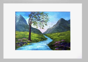 Pintura Paisaje Original en Tarjeta Montaje "Mountain Stream" A4 por Judith Rowe - Imagen 1 de 2
