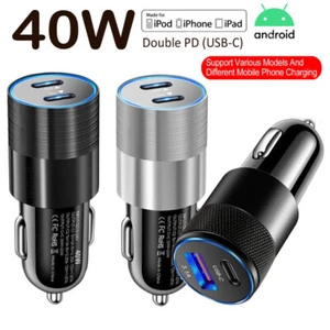2 Style 40W USB-C Fast Car Charger Adapter For iPhone Samsung Android Cell Phone - Picture 1 of 23