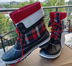 ¡NUEVO CON ETIQUETAS! MUJERES Talla 10 GREATONU Botas de Nieve/Lluvia Aisladas Forradas de Piel a Cuadros Impermeables - Imagen 1 de 5