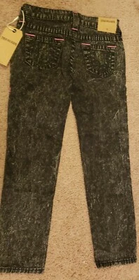 Pantalones de mezclilla True Religion para niñas negros lavados a la piedra, costuras rosa acento, talla 6 nuevos con etiquetas Foto 1 de 4