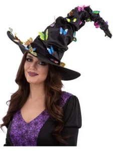 Butterfly Witches Hat Ladies Pretty Witch Halloween Fancy Dress Accessory Black - Picture 1 of 2