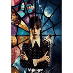 NETFLIX SERIES WEDNESDAY STAINED GLASS POSTER JENNA ORTEGA ADDAMS FAMILY 24x36 - Picture 1 of 1