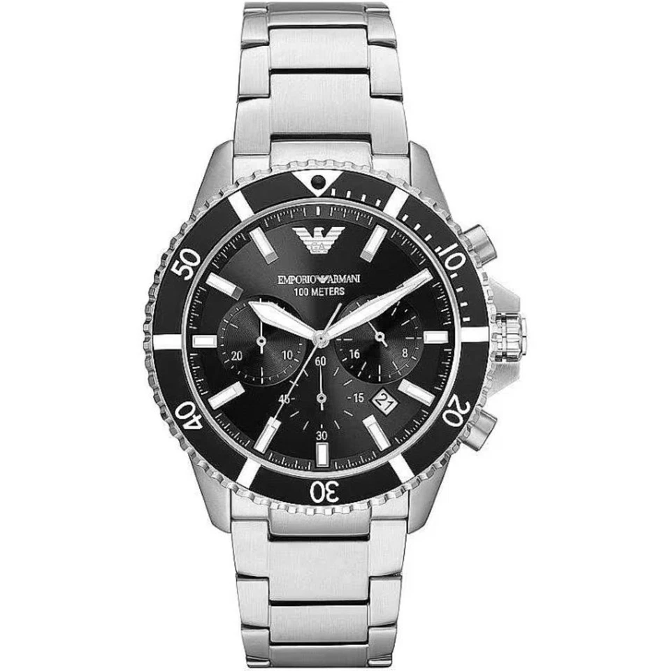 Emporio Armani Diver 43mm Cassa e Braccialetto in Acciaio Inox, Orologio da Polso per Uomo - AR11360