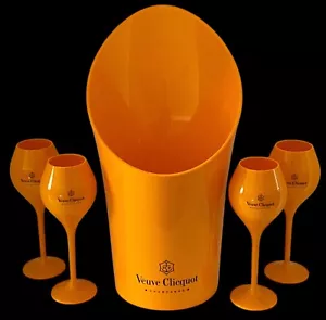 Veuve Clicquot Orange Acrylic Magnum Champagne Ice Bucket With 4 Flutes New - Picture 1 of 10
