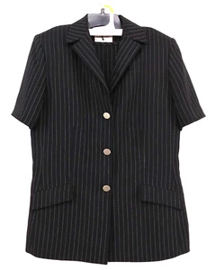 Le Suit Blazer Skirt 2 Piece Set Womens Size 10 Black Striped Short Sleeve - Picture 1 of 11