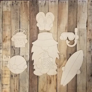 Summer Gnome Set Wood Cutout, Unfinished Shape, Paint by Line Attachment Kit DIY - Picture 1 of 1