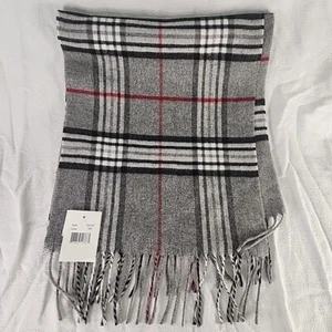 Scarf Cashmink Acrylic Winter Fringe Unisex Gray Plaid Made In Germany NEW 60" - Picture 1 of 3