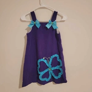 Rare Editions Corduroy Overall Dress Butterfly Bow Purple Dress Girls Size 6x - Picture 1 of 4