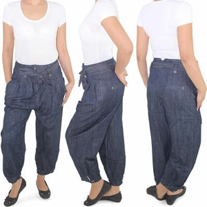 Damen Aladin Haremshose Boyfriend Baggy Harem Pluder Jeans Hose Pumphose Chino - Bild 1 von 7