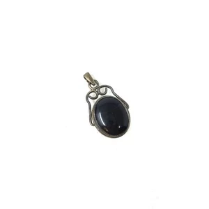 VTG Sterling Silver Black Onyx Orange Brown Agate Cab 2" Pendant Reversible - Picture 1 of 6