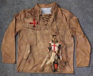Unisex Knights Templar Graphic Print Sweatshirt Large Long Sleeve Lace Up ~READ~ - Picture 1 of 18