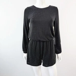 If By Sea Black Sparkly Long Sleeve Romper Size S Short Leg Elastic Waist NEW - Picture 1 of 14