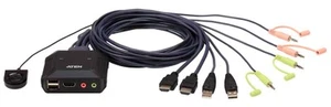 ATEN 2-Port USB 4K HDMI Cable KVM Switch with Remote Port Selector CS22H (up to - Photo 1/6