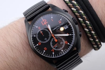 HAMILTON Caqui Aviation Pilot Pioneer H765820 Cronógrafo Cuarzo Funciona Limpio Foto 1 de 4