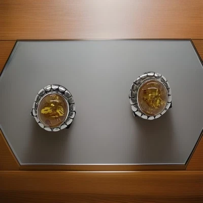 Bonitos pendientes vintage de plata de ley 925 ámbar báltico poste perforado mucho fuego Foto 1 de 4