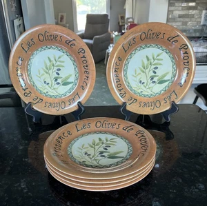 6 Sakura Evolution Melamine Salad Plates Les Olives de Provence 9.25” - Picture 1 of 5