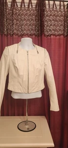 Leather Ladies Cropped Jacket White Bebe Size M - Picture 1 of 6