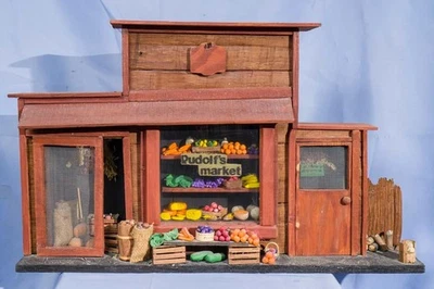 Rustic Wood Folk Art Wall Hanging Rudolf Market - Image 1 of 4