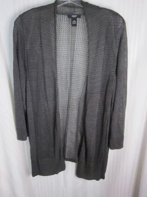 Alfani Cardigan Sweater Dk Gray Sz 1X Loose Knit Linen Blend Open Front Cottage - Image 1 of 4