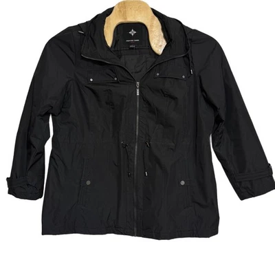 WEATHER TAMER Black Hooded Anorak Jacket Drawstring Waist Utility Size 1X - Image 1 of 4