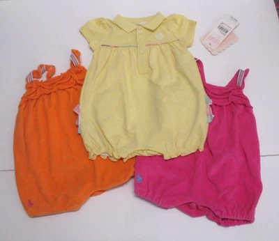 RALPH LAUREN & CHAPS 3 PINK ORANGE TERRY & YELLOW BUBBLE OUTFIT SIZE 3 MONTHS - Image 1 of 4