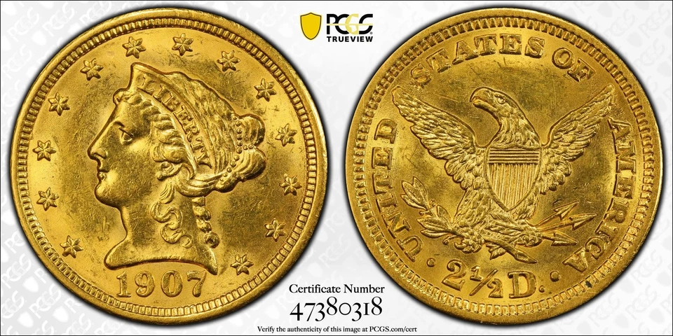 1907 P $2.50 Gold Liberty PCGS MS-61 - Image 1 of 1