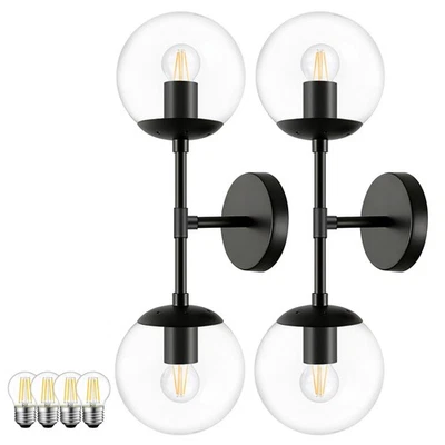 2件装中世纪现代浴室梳妆灯哑光黑色梳妆灯F... — 第 1/4 张图片