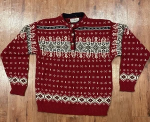 Vintage LLBean Red Nordic Wool Blend Christmas Sweater 1/4 Button Size M - Picture 1 of 10