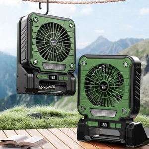 Portable Solar Powered Camping Fan USB Rechargeable Variable Speed w/ LED Light - Picture 1 of 14
