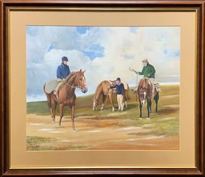 '¡Último par'! HERMOSA ACUARELA ECUESTRE GRANDE CABALLO Y JINETES - Imagen 1 de 11