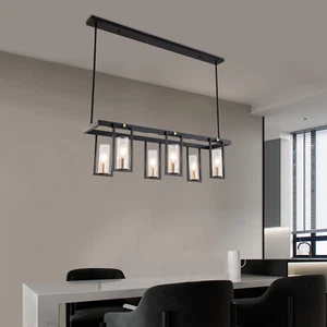 Modern 6-Light Kitchen Linear Pendant Light Fixture Gold Finish w/ Clear Glass - Picture 1 of 15